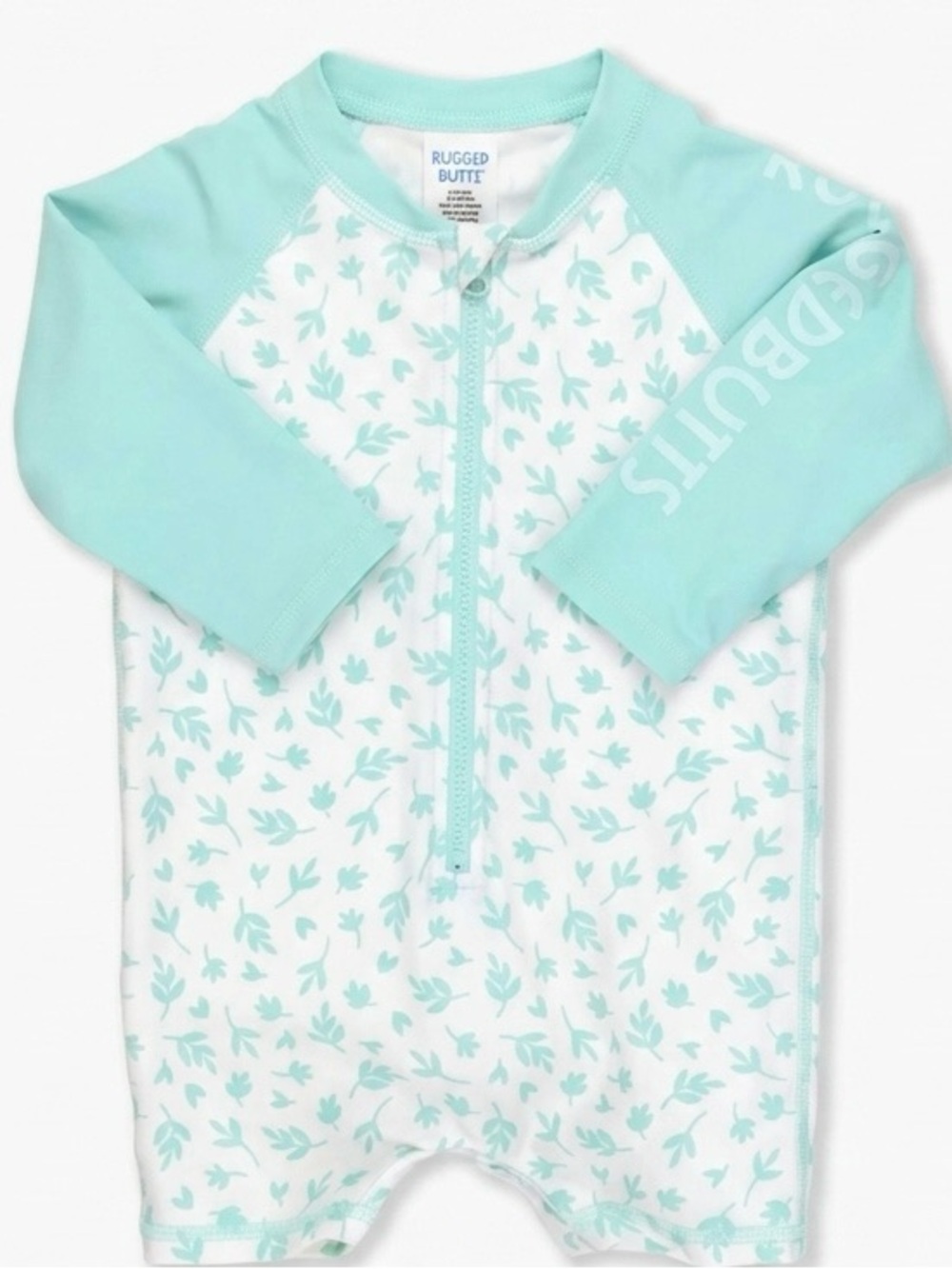 Rugged Butts Mint Green Long Sleeve Zip-Front Kids Rashguard Suit - size 12-18m